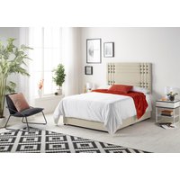 Somnior Flexby Sprung Memory Foam 2 Drawer Divan Bed with Upholstered Headboard Tweed Fabric in Natural | Size: King