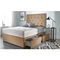 Somnior Ziggy Plush Velvet Memory Foam 4 Drawer Divan Bed with Upholstered Headboard in Beige | Size: Super King