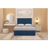 Somnior Austin Plush Velvet Divan Bed Set with Midnight Pocket Spring Mattress & Headboard in Navy | Size: Single