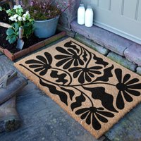 Artsy Mats Black Quirky Floral Pattern Coir Doormat (90 x 60cm) in Brown | Size: 60 cm x 90 cm
