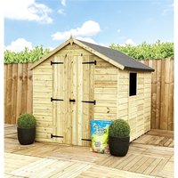 Marlborough 4 x 6 Pressure Treated Low Eaves Apex Garden Shed with Double Door in Natural