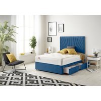 Somnior Platinum Sprung Memory Foam 2 Drawer Divan Bed with Upholstered Headboard Plush Velvet in Navy | Size: King