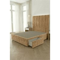 Somnior Austin 2 Drawer Divan Bed Base & 54" Floor Standing Headboard Velvet in Beige | Size: Double