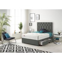 Somnior Premier Sprung Memory Foam 2 Drawer Divan Bed with Upholstered Headboard Linen Fabric in Dark Grey | Size: Small Single