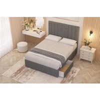 Somnior Alexas Linen Fabric Midnight Pocket Sprung Divan Storage Bed with 4 Drawers & Headboard in Mid Grey | Size: Double