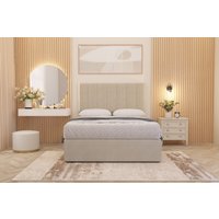 Somnior Austin Tweed Fabric Divan Bed Set with Midnight Pocket Spring Mattress & Headboard in Natural | Size: King