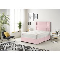 Somnior Flexby Plush Fabric Divan Bed with Orthopeadic Sprung Memory Foam Mattress & Headboard in Pink | Size: Super King
