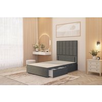 Somnior Austin 2 Drawer Divan Bed Base & 54" Floor Standing Headboard Linen in Mid Grey | Size: Small Double