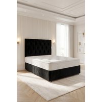 Somnior Ziggy Plush Velvet Divan Bed with Sprung Memory Foam Mattress & Headboard in Black | Size: Single