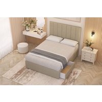 Somnior Austin Linen Fabric Divan Bed Set 2 Drawers with Midnight Pocket Spring Mattress & Headboard in Beige | Size: Super King
