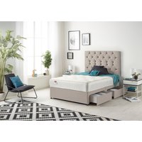 Somnior Premier Sprung Memory Foam 2 Drawer Divan Bed with Upholstered Headboard Plush Velvet in Silver | Size: Double