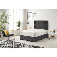 Somnior Flexby Plush Fabric Divan Bed with Orthopeadic Sprung Memory Foam Mattress & Headboard in Black | Size: King