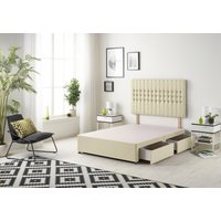 Somnior Galaxy Divan Bed Base With 4 Drawers & Headboard Linen in Cream | Size: Super King