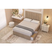 Somnior Austin Plush Velvet Divan Bed Set 2 Drawers with Midnight Pocket Spring Mattress & Headboard in Beige | Size: King