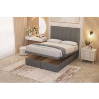 Somnior Alexas Divan Ottoman Bed with Midnight Pocket Spring Mattress & Headboard Linen Fabric in Mid Grey | Size: Small Single