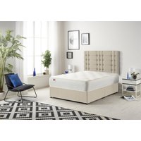 Somnior Bliss Divan Bed with Sprung Memory Foam Mattress & Headboard Tweed Fabric in Natural | Size: Double