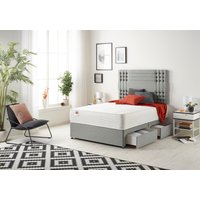 Somnior Flexby Sprung Memory Foam 2 Drawer Divan Bed with Upholstered Headboard Tweed Fabric in Grey | Size: Small Double