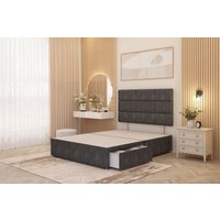 Somnior Chambery 2 Draw Divan Bed Frame with Headboard Tweed Fabric in Charcoal | Size: Small Double