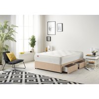 Somnior Ziggy Plush Velvet Divan Bed With 4 Drawers & Sprung Memory Foam Mattress in Beige | Size: Small Double