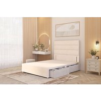 Somnior Chambery Divan Bed Frame 2 Draw with Floor Standing Headboard Velvet in Ivory | Size: Small Double