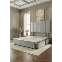 Somnior Austin Divan Bed with 2 Storage Drawers & Headboard Velvet in Silver | Size: Super King