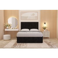 Somnior Alexas Plush Velvet Divan Bed Set with Midnight Pocket Sprung Mattress & Headboard in Black | Size: Double
