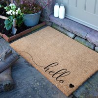 Artsy Mats Hello Heart Country Size Coir Doormat in Grey | Size: 60 cm x 90 cm