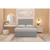 Somnior Alexas Linen Fabric Divan Bed Set with Midnight Pocket Sprung Mattress & Headboard in Light Grey | Size: Small Double