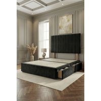 Somnior Alexas 2 Drawers Divan Bed with 30" Upholstered Headboard Plush Velvet in Black | Size: Super King