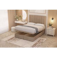 Somnior Alexas Divan Ottoman Bed with Midnight Pocket Spring Mattress & Headboard Plush Velvet in Beige | Size: Small Double