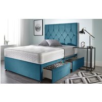 Somnior Ziggy Plush Velvet Memory Foam 4 Drawer Divan Bed with Upholstered Headboard in Navy | Size: Double