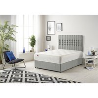 Somnior Galaxy Sprung Memory Foam Divan Bed with Headboard In Tweed Fabric in Grey | Size: Small Double