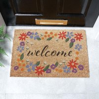 Artsy Mats Welcome Floral Border Coir Doormat (60 x 40cm) in Brown | Size: 40 cm x 60 cm