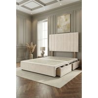 Somnior Alexas 2 Drawers Divan Bed with 30" Upholstered Headboard Plush Velvet in Ivory | Size: Small Double
