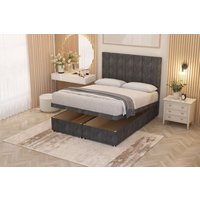 Somnior Austin Tweed Fabric End Opening Ottoman Bed Set with Midnight Mattress in Charcoal | Size: Double
