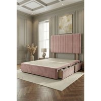 Somnior Alexas 2 Drawers Divan Bed with 30" Upholstered Headboard Plush Velvet in Pink | Size: Super King