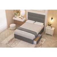 Somnior Chambery Linen Fabric Hybrid Pocket Sprung Orthopaedic Divan Bed Set with 2 Drawers & Upholstered Headboard in Mid Grey | Size: Single