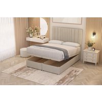 Somnior Alexas Divan Ottoman Bed with Midnight Pocket Spring Mattress & Headboard Tweed Fabric in Natural | Size: Double
