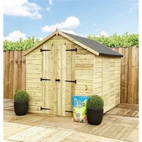 Marlborough 8 x 5 Pressure Treated Low Eaves Apex Garden Shed with Double Door in Natural