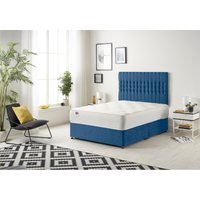 Somnior Galaxy Sprung Memory Foam Divan Bed with Headboard In Plush Fabric in Navy | Size: Small Double