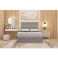 Somnior Chambery Tweed Fabric Hybrid Pocket Sprung Orthopaedic Divan Bed Set with Upholstered Headboard in Grey | Size: Small Double