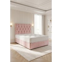 Somnior Ziggy Plush Velvet Divan Bed with Sprung Memory Foam Mattress & Headboard in Pink | Size: King