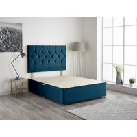 Somnior Ziggy Divan Bed Base with Headboard Plush Velvet in Navy | Size: Single