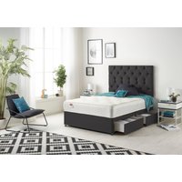Somnior Premier Sprung Memory Foam 2 Drawer Divan Bed with Upholstered Headboard Plush Velvet in Black | Size: Double