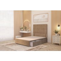 Somnior Alexas Divan 2 Draw Bed Base with Floor Standing Headboard Plush Velvet in Beige | Size: Single