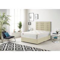 Somnior Bliss Divan Bed with Sprung Memory Foam Mattress & Headboard Linen Fabric in Cream | Size: King