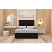 Somnior Chambery Plush Velvet Hybrid Pocket Sprung Orthopaedic Divan Bed Set with Upholstered Headboard in Black | Size: King