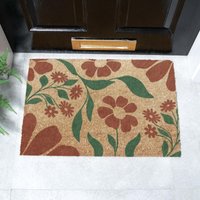 Artsy Mats Red & Green Floral Pattern Coir Doormat (60 x 40cm) in Brown | Size: 40 cm x 60 cm