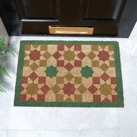 Artsy Mats Green Moroccan Tile Pattern Coir Doormat (60 x 40cm) in Brown | Size: 40 cm x 60 cm