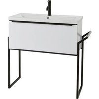 Clifton White Gloss 80cm Wall Hung Drawer Unit Ceramic Basin & Frame